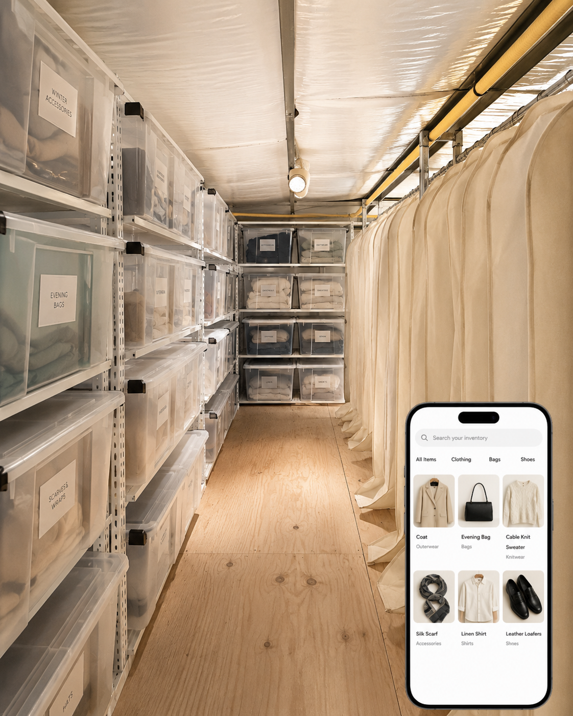 The real ASAY storage environment, catalogued and searchable from the app